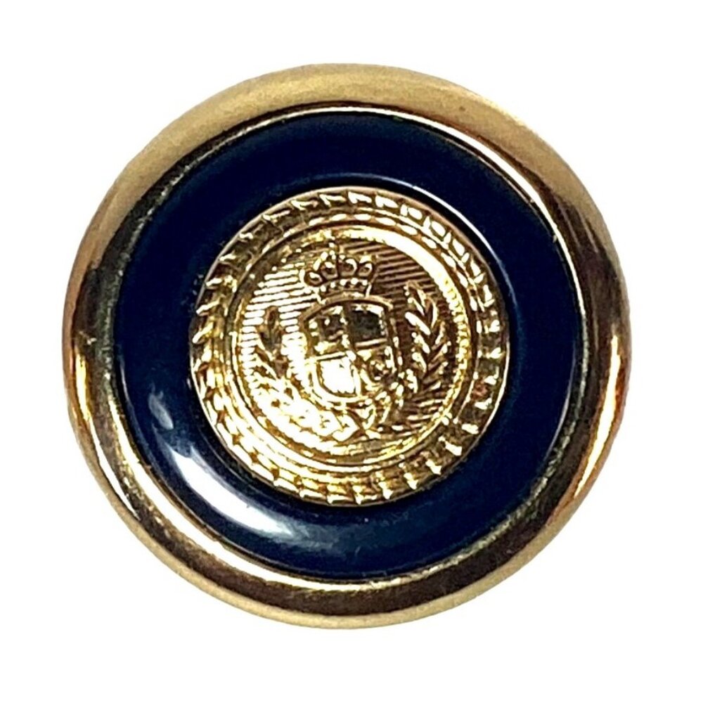 Vintage Signed Liz Claiborne Clip Earrings Gold Tone Enamel Logo Crown Shield - Picture 2 of 7